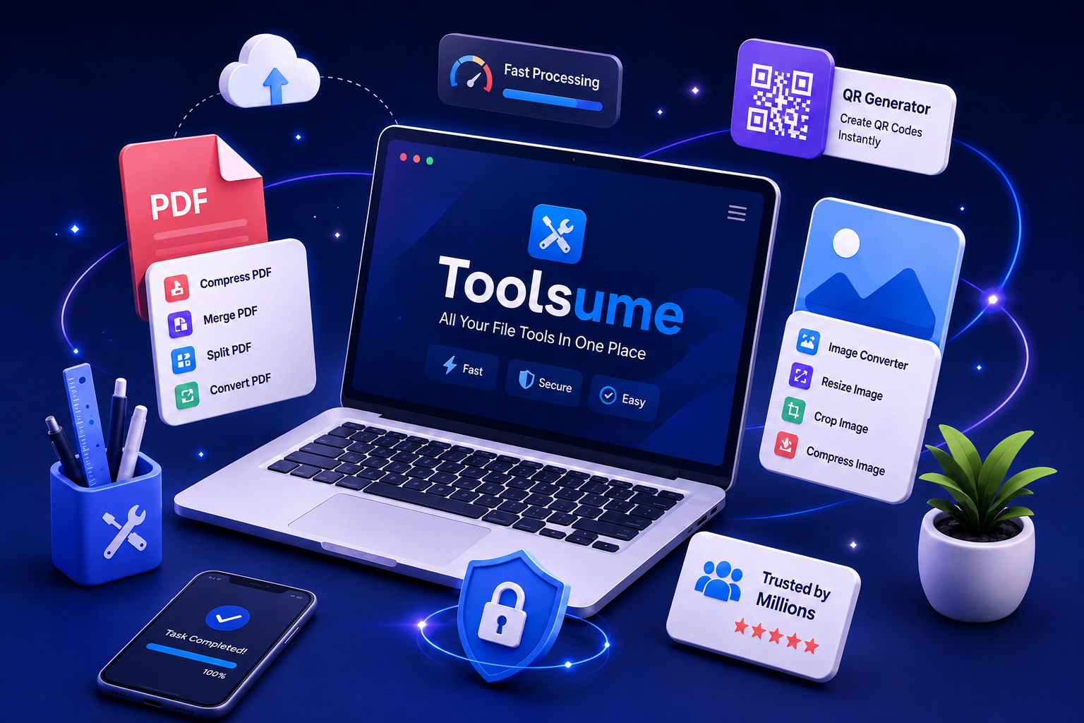 ToolHub online PDF, image and utility tools illustration